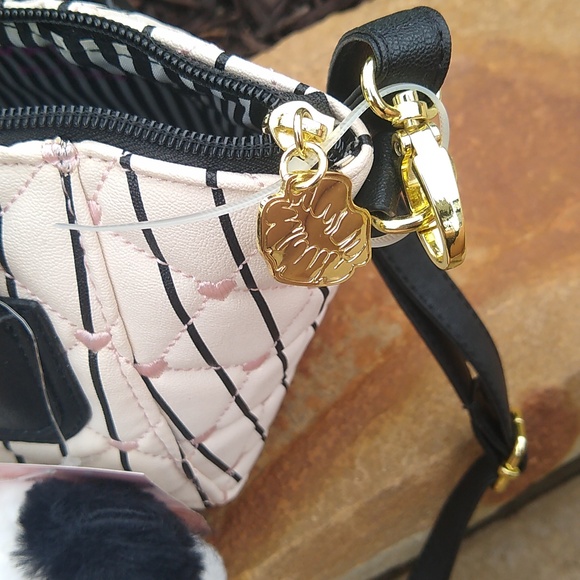 Betsey Johnson Black and White Quilted Handbag Satchel with Panda Charm NWT - Picture 4 of 4